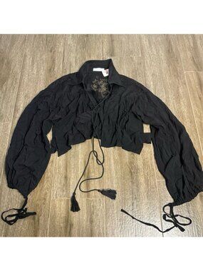 House of Harlow 1960 Black Lace Inset Tassel Tie Jacket O/S